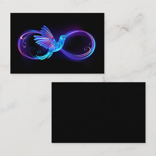 Neon Infinity Symbool met gloeiende Hummingbird Visitekaartje (Voorkant / Achterkant)