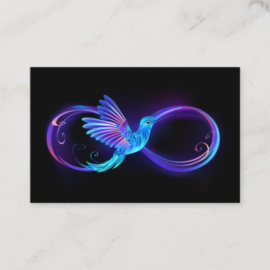 Neon Infinity Symbool met gloeiende Hummingbird Visitekaartje (Voorkant)