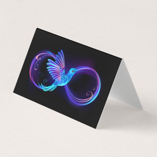 Neon Infinity Symbool met gloeiende Hummingbird Visitekaartje (Voorkant)