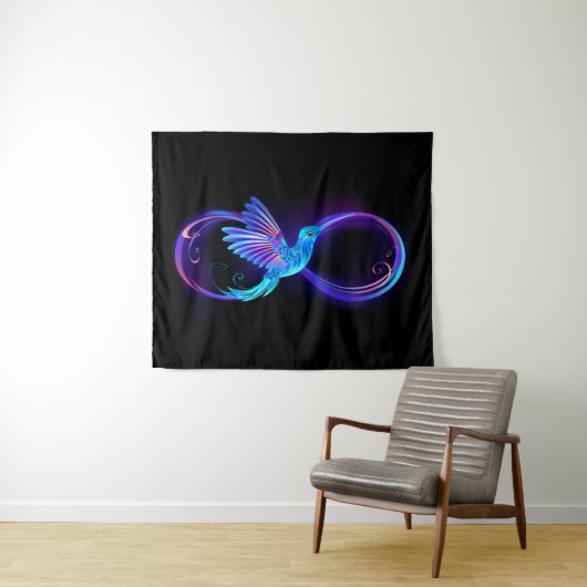 Neon Infinity Symbool met gloeiende Hummingbird Wandkleed (In Situ (horizontaal))