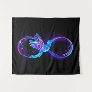 Neon Infinity Symbool met gloeiende Hummingbird Wandkleed