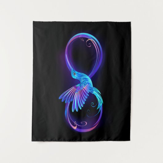 Neon Infinity Symbool met gloeiende Hummingbird Wandkleed (Voorkant)