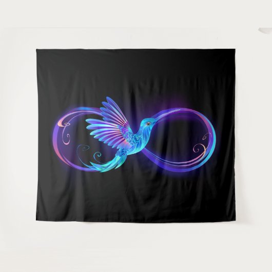 Neon Infinity Symbool met gloeiende Hummingbird Wandkleed (Voorkant (horizontaal))
