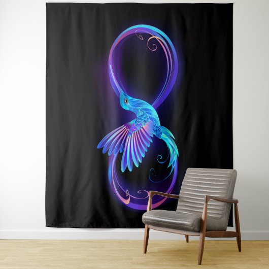 Neon Infinity Symbool met gloeiende Hummingbird Wandkleed (In situ)