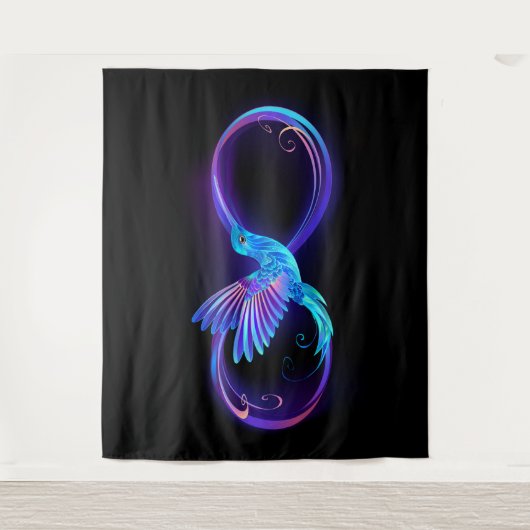 Neon Infinity Symbool met gloeiende Hummingbird Wandkleed (Voorkant)