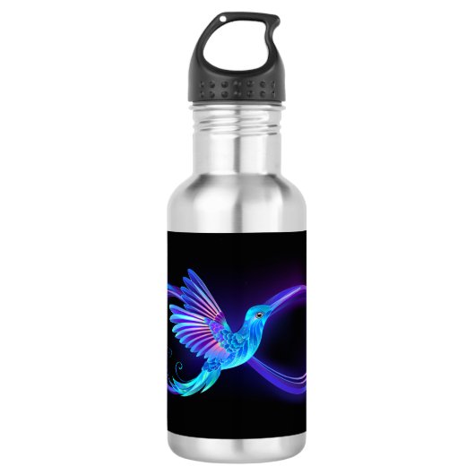 Neon Infinity Symbool met gloeiende Hummingbird Waterfles (Voorkant)