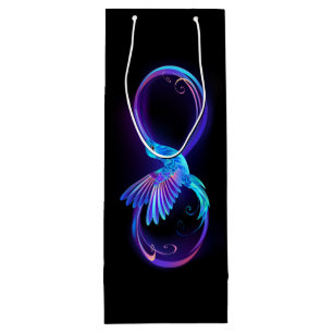 Neon Infinity Symbool met gloeiende Hummingbird Wijn Cadeautas