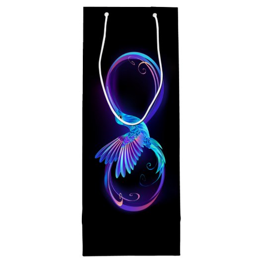 Neon Infinity Symbool met gloeiende Hummingbird Wijn Cadeautas (Achterkant)