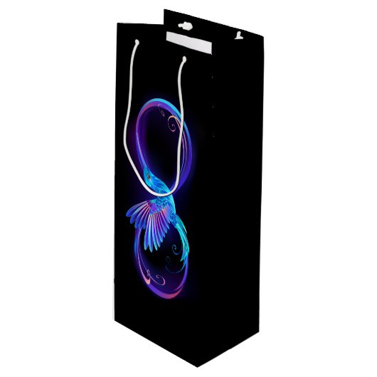 Neon Infinity Symbool met gloeiende Hummingbird Wijn Cadeautas (Voorkant Gekanteld)