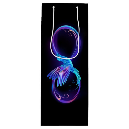 Neon Infinity Symbool met gloeiende Hummingbird Wijn Cadeautas (Voorkant)