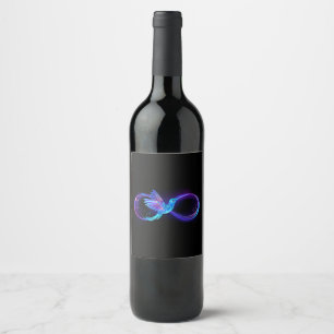 Neon Infinity Symbool met gloeiende Hummingbird Wijn Etiket