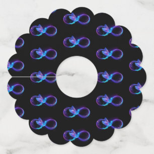 Neon Infinity Symbool met gloeiende Hummingbird Wijnglaslabel