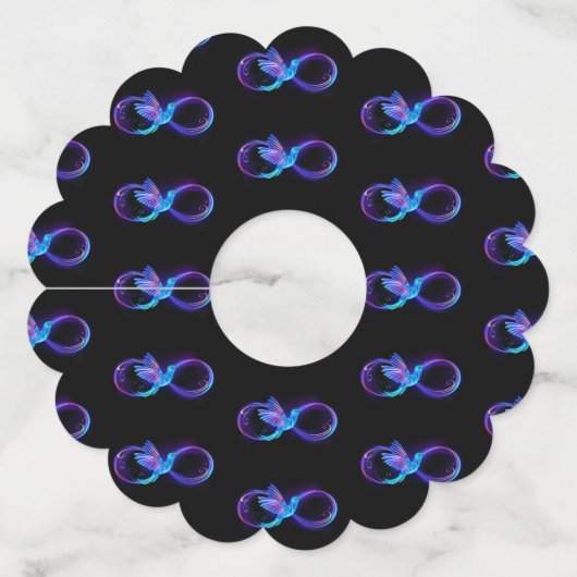 Neon Infinity Symbool met gloeiende Hummingbird Wijnglaslabel (Achterkant)