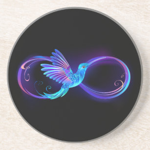 Neon Infinity Symbool met gloeiende Hummingbird Zandsteen Onderzetter