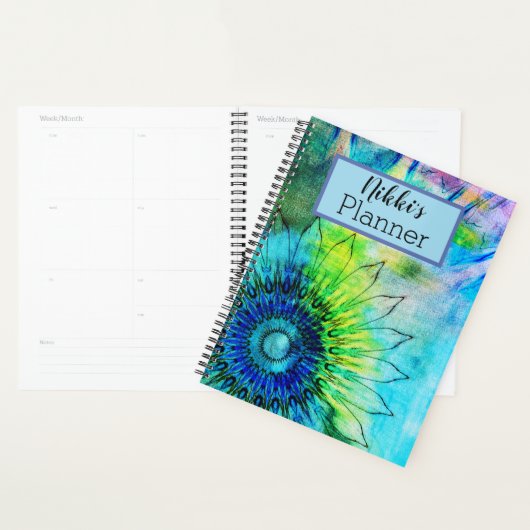 Neon inkt zonnebloem gepersonaliseerd planner (Display)