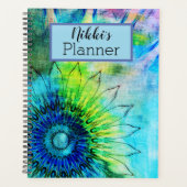 Neon inkt zonnebloem gepersonaliseerd planner (Voorkant)