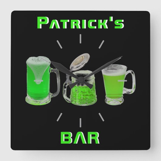 Neon Irish Pub Bar Sign Clock Personated Mancave Vierkante Klok (Voorkant)