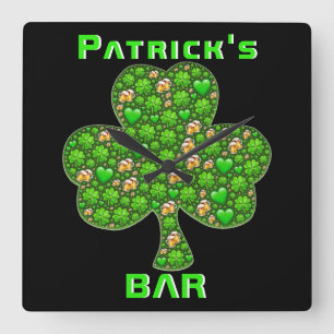Neon Irish Pub Bar Sign-klok Shamrock Beer genaamd Vierkante Klok