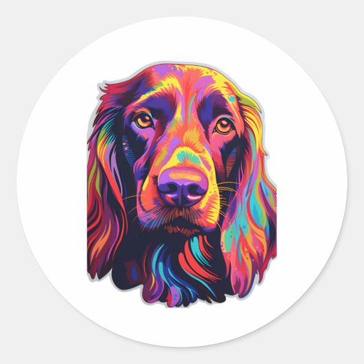Neon Irish Setter Ronde Sticker (Voorkant)