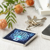 Neon Jaguar Head Outline op donkere achtergrond Sleutelhanger (Zijkant)