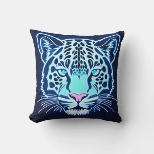 Neon Jaguar Kop Omlijning op Donkere Achtergrond Kussen