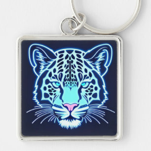 Neon Jaguar Kop Omlijning op Donkere Achtergrond Sleutelhanger