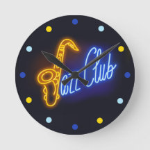 Neon Jazz Club Saxofoon Sax blauw Gele Klok