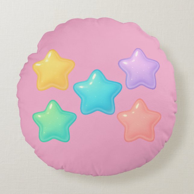 Neon Jelly Star Pillow | Cute Kawaii Glow  Rond Kussen (Voorkant)