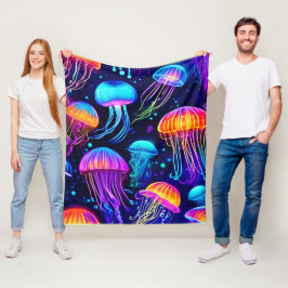 Neon Jellyfish Dreams Fleece Deken