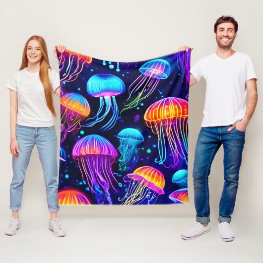 Neon Jellyfish Dreams Fleece Deken (In situ)