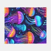 Neon Jellyfish Dreams Fleece Deken (Voorkant (Horizontaal))