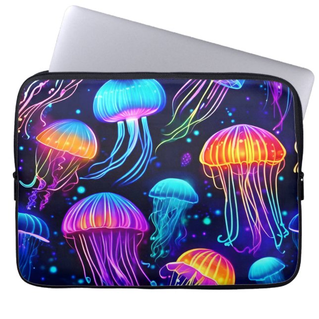 Neon Jellyfish Dreams Laptop Sleeve (Voorkant)