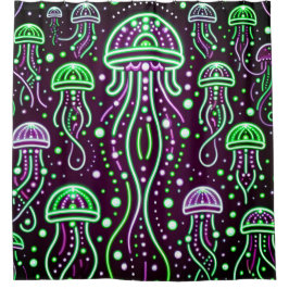 "Neon Jellyfish Glow Art" Douchegordijn