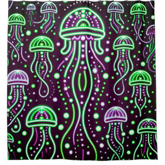 "Neon Jellyfish Glow Art" Douchegordijn