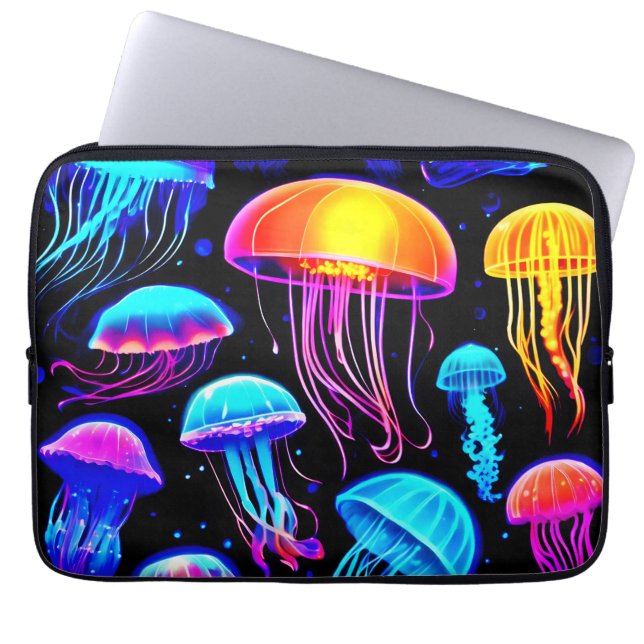Neon Jellyfish Laptop Sleeve (Voorkant)
