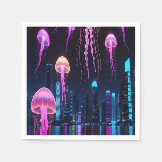Neon Jellyfish Over Cyber City Servet (Voorkant)