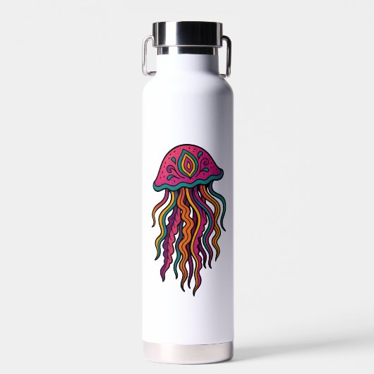 Neon Jellyfish Water Bottle – Trippy Sea Vibes Waterfles (Voorkant)