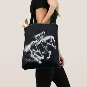 Neon Jockey Op Een Galloping Paard Tote Bag