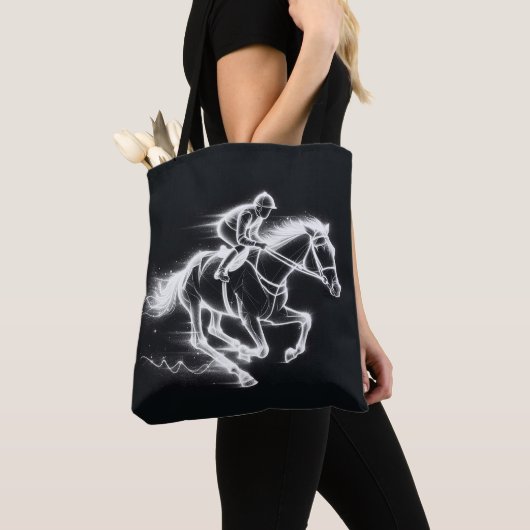 Neon Jockey Op Een Galloping Paard Tote Bag (Dichtbij)