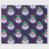 Neon Joyful Santa Pattern Cadeaupapier (Vlak)