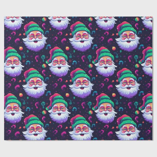 Neon Joyful Santa Pattern Cadeaupapier (Vlak)