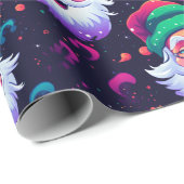 Neon Joyful Santa Pattern Cadeaupapier (Rol Hoek)
