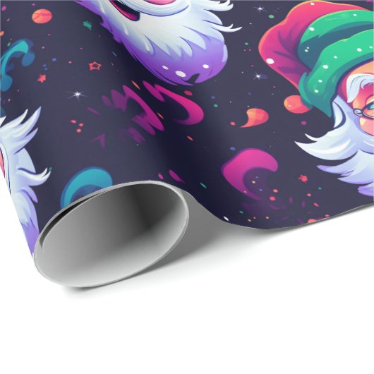 Neon Joyful Santa Pattern Cadeaupapier (Rol Hoek)