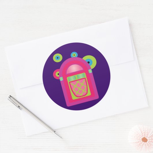 Neon Jukebox Ronde Sticker (Envelop)