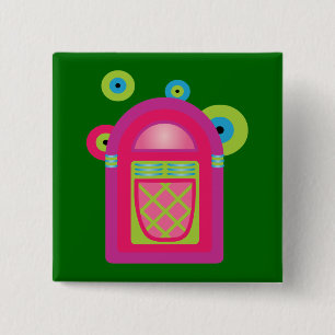 Neon Jukebox Vierkante Button 5,1 Cm