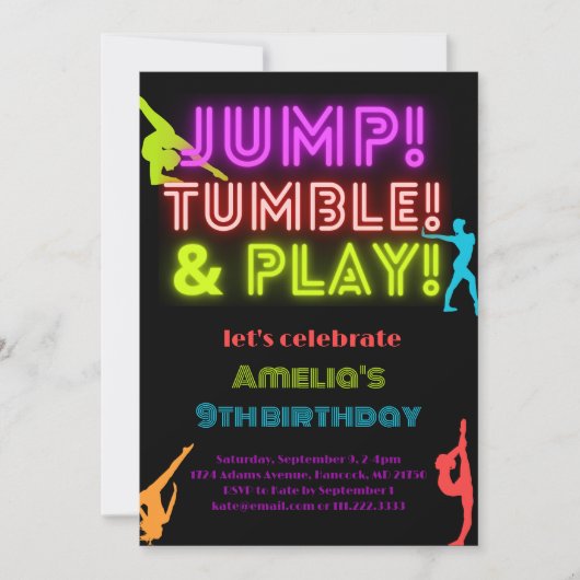 Neon Jump Trumble Speel elke verjaardag gymnastiek Kaart (Voorkant)