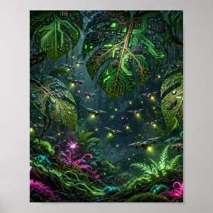 Neon Jungle — AI Regenwoud Tech Fusion Kunstposter Poster
