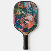 Neon Jungle Disco Bal | Funky Retro Monogram Pickleball Paddle (Voorkant)