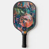 Neon Jungle Disco Bal | Funky Retro Monogram Pickleball Paddle (Achterkant)