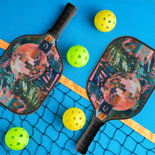 Neon Jungle Disco Bal Funky Retro Monogram Pickleball Paddle